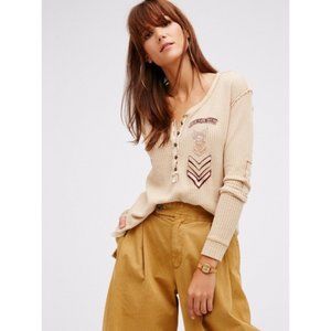 Free People Bridget Embroidered Patch Thermal Tee Small